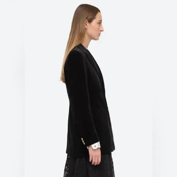 Sea New York Eliana Black Velvet Double Breasted Oversized Blazer Jacket XXS‎